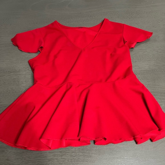 Red Peplum Blouse with Short Sleeves - Picture 4 of 4